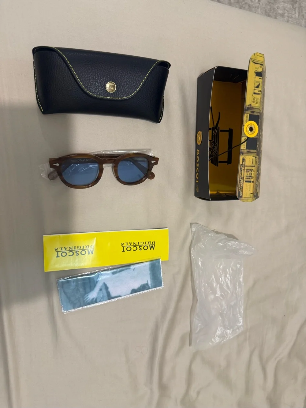 Moscot Blonde Sunglasses with Blue Tinted Lenses